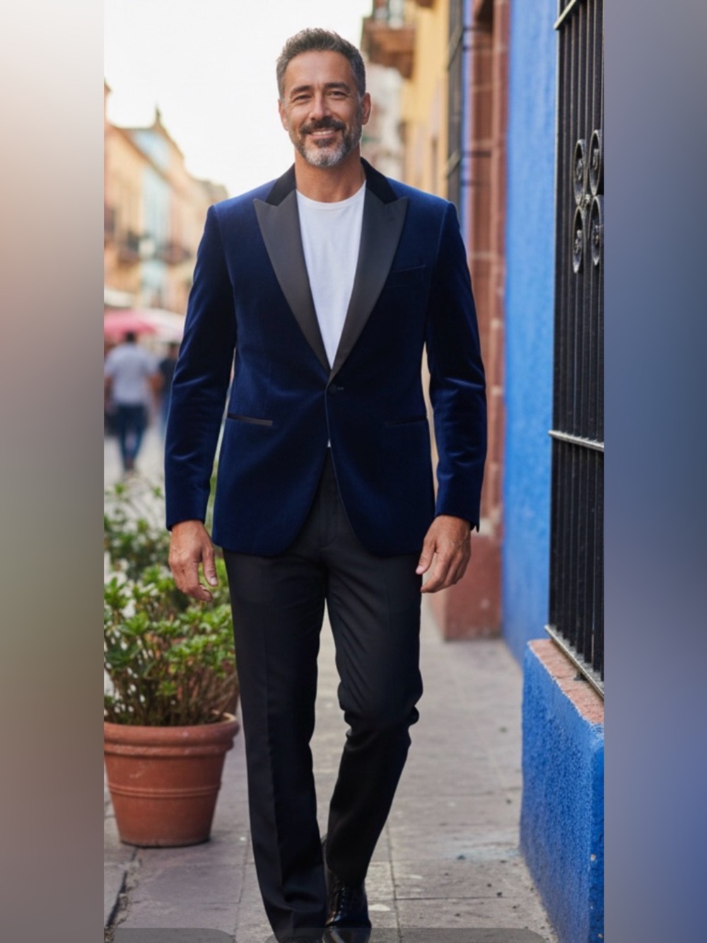 MAGE MALE Men's XXL 2 Piece Velvet Suit Peak Lapel One Button Slim Fit Tuxedo.